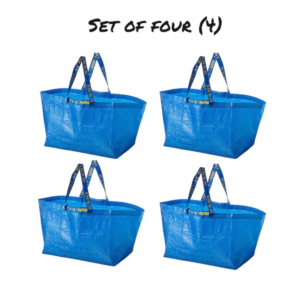 IKEA FRAKTA Four (4) Large Blue Moving Shopping Laundry Storage Tote Bags